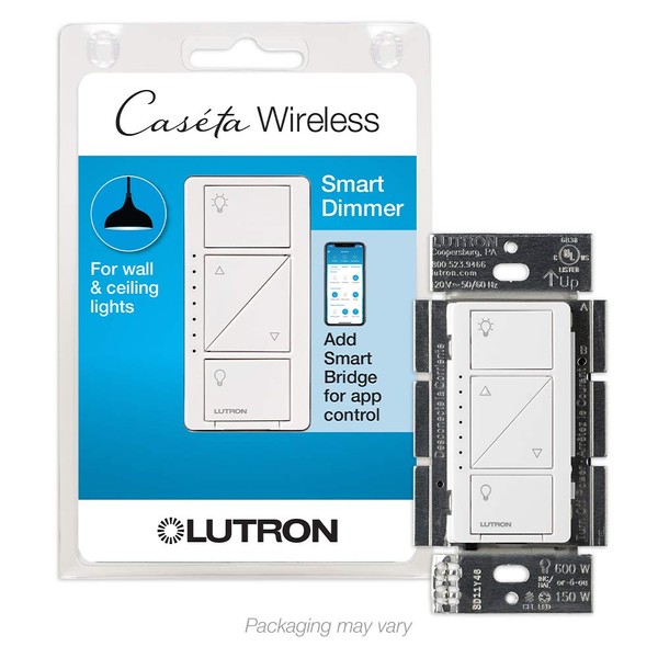 Lutron Caséta Wireless Smart Lighting Dimmer Switch for Wall and Ceiling Lights | PD-6WCL-WH-C | White