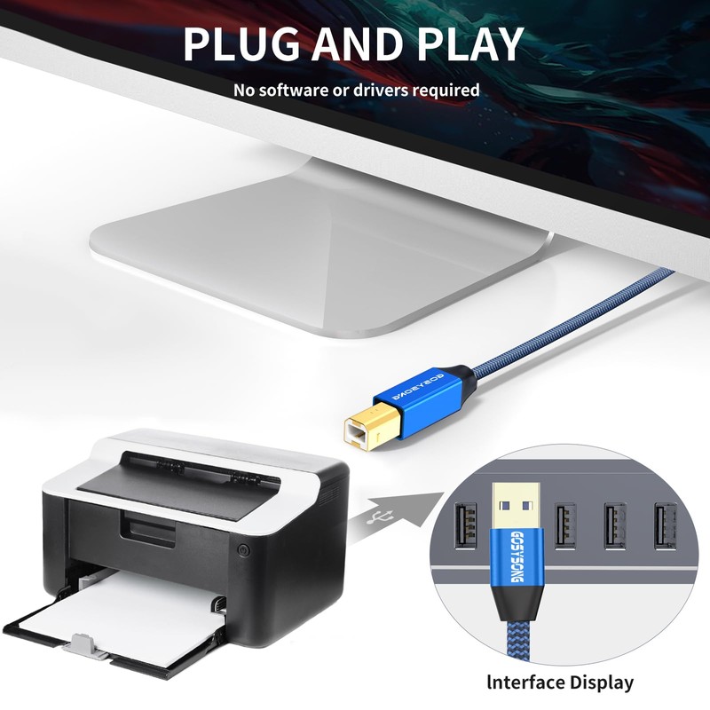 GOSYSONG USB 2.0 Printer Cable 3ft, High Speed USB A