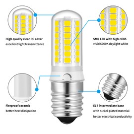 RuLEDne E17 LED Bulb Dimmable,125V 4W 400LM Microwave Light Bulb,40Watt Halogen Equivalent, 6000K Daylight White, Fit for Microwave, Over Stove Appliance, Range Hood, Refrigerator, 4Pack