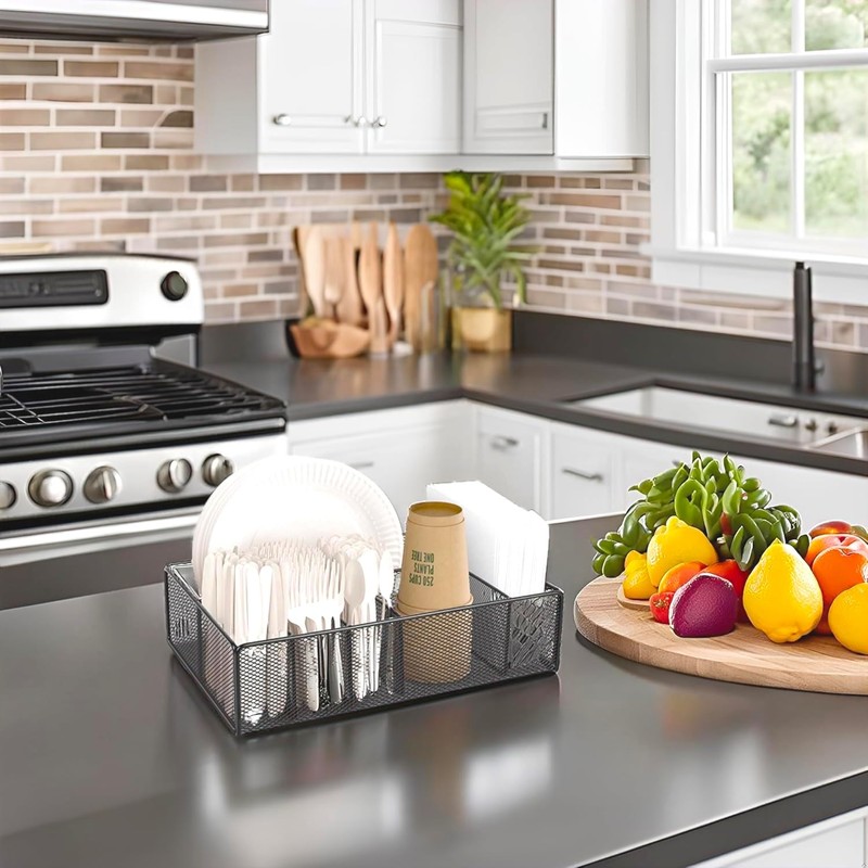 Paper plate organizer for Kitchen Countertop,Flatware Utensil Caddy,Utensil Holder Organizer