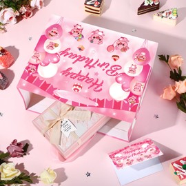 Pig Gifts Bag for Pig Lovers, Pink Pig Birthday Party Favor Bag Cute Pig Wrapping Paper Bag with Greeting Card Tissue Paper Funny Pig Gifts for Girls Women Pig Themed Goodie Bags for Farm Animal Lover