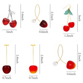 NEWITIN 6 Pairs Cherry Earrings for Women Hypoallergenic Earrings Cherry Drop Earrings Statement Earrings 3D Red Cherry Dangle Earrings Cute Fruit Earrings for Women