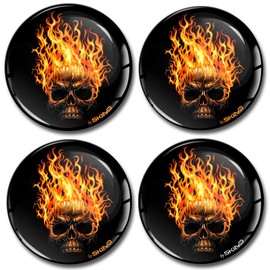 Biomar Labs® 4 x 70mm 3D Domed Car Wheel Centre Rims Hub Fire Skull Stickers Decals For Caps Vehicle Auto Tuning Emblem A 4570