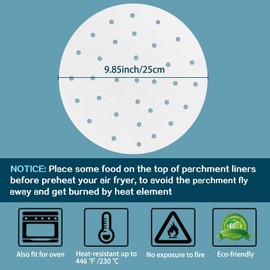 10 Inch Air Fryer Liners, Set of 200, 5/6/7/8/9 Inch Bamboo Steamer Liners/Air Fryer Perforated Parchment Paper for Air Fryer, Steaming Basket and More