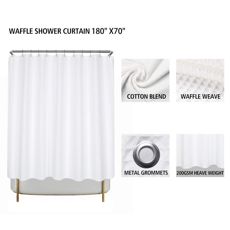 Barossa Design Clawfoot Tub Cotton Waffle Shower Curtain 180 x