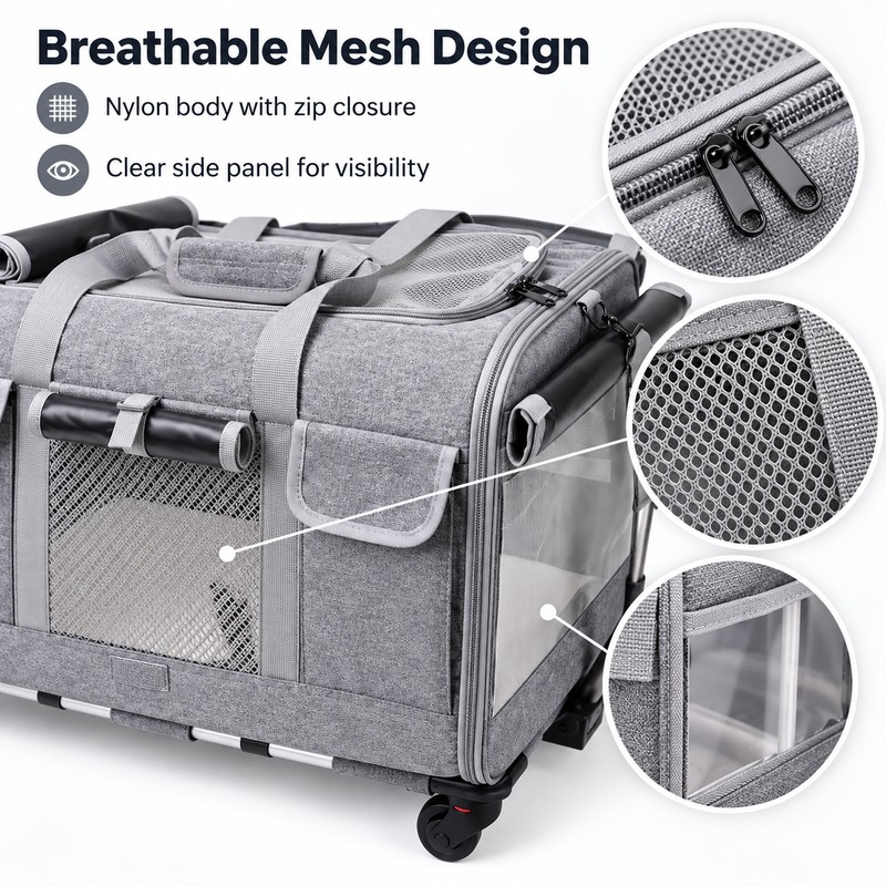 Rolling Pet Carrier with Wheels for Cats & Dogs, Foldable
