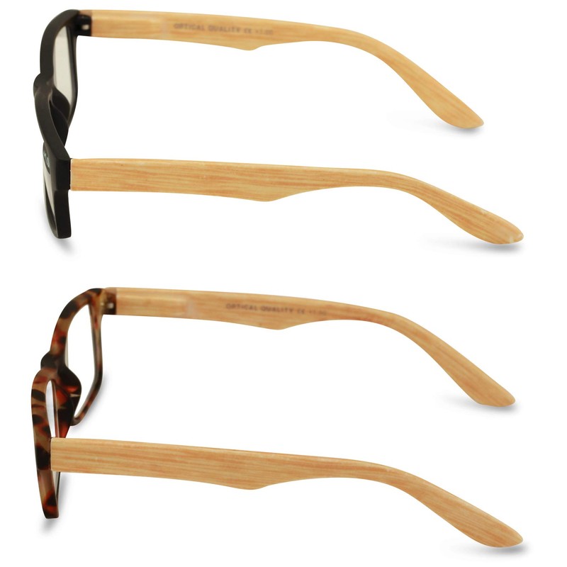 V.W.E. 2 Pairs of Wood Grain Printed Temple Arm Reading