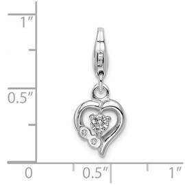 Adornica Diamonds Sterling Silver Rhodium-Plated Click-on Cz Polished Heart Charm