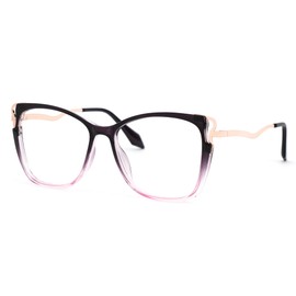 Zeelool Fashion Cat Eye Glasses Frame for Women with Non-prescription HD Clear Lens JGX278890, Black-pink, Large