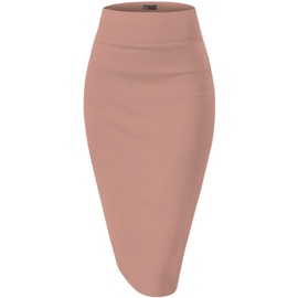 Hybrid & Company Women's Premium Nylon Ponte Stretch High Waist Pencil Suit Skirt Below Knee KSK45002 1073T Mauve L
