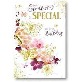 Paper Rose Female Someone Special Birthday Card - Orchid Flowers and Butterflies with Foil Details - Eco-Friendly and Recyclable