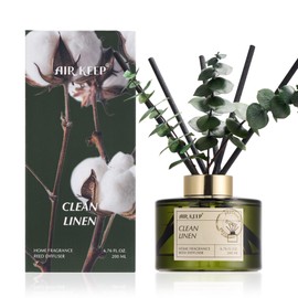 Airkeep Reed Diffuser Set with 6.76 fl oz Clean Linen Scent Essential Oils and 3 Leaves & 8 Diffuser Sticks,Bathroom Shelf Decor & Air Freshener, House Bedroom Office Decor & Gifts