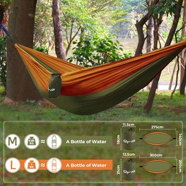 Glymnis Camping Hammock for 2 Person Nylon Lightweight Portable Double Hammock with Straps for Camping Backpacking Beach Garden Army Green