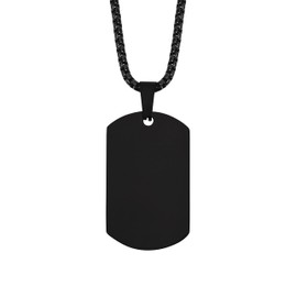 HAQUIL Black Plated Stainless Steel Blank Dog Tag Necklace, Fashion Jewelry Gift for Men and Women