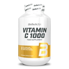 BioTechUSA Vitamin C 1000 + BioFlavonoide | Mehrere Quellen | Immunstütze | Hagebutte, Holunderblüte & Zitrone, 100 Tabletten