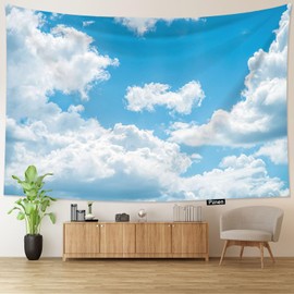 Pznen Blue Sky Sunny Day Clouds Sunshine Wall Hanging Tapestry Home Decorative Polyester Backdrop for Living Room Bedroom 80x60 Inch