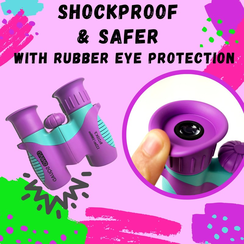 Kids Binoculars 8x21 Purple- Girls Age 3-12, Shock Proof Compact