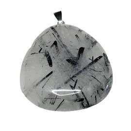 KRIO 1 x Turmalinquarz Scheibenstein IOV250321 Therapiestein als Anhänger mit Silberöse - Größe L Steinlänge 40mm, Dicke ca 10mm (Turmalinquarz 4)