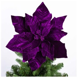 Factory Direct Craft Jumbo Artificial Purple Velveteen Poinsettia Floral Stem - Giant Christmas Purple Poinsettia Flower Bloom for Tree Decorations and Holiday Displays (Size:16 Inches Diameter)