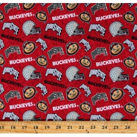 Cotton Ohio State University OSU Buckeyes Football Red Fabric Print BTY D351.12