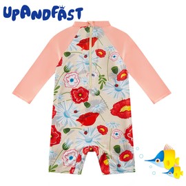 upandfast Baby Boy/Girl Swimsuit with Snap Bottom UPF 50+ Sun Protection Toddler One Piece Swimwear (Red Flower, 12-18 Months)