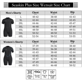 Seaskin Plus Size 3mm Shorty Wetsuit for Mens and Womens