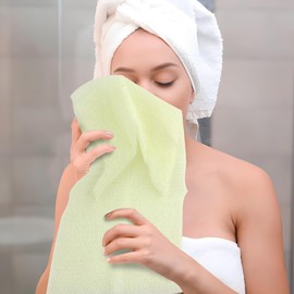 80×30cm Net Sponge, Exfoliating Net 2 in 1 Body Shower Scrubber Nylon Back Scrubber Exfoliating Bath Sponge for Removing Dead Skin Dirt Oil (Coffee+off white, One size)