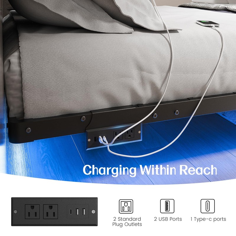 Liians Queen Size Floating Bed Frame with USB Charging Station
