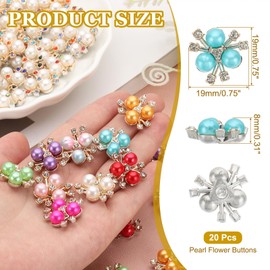 PATIKIL 20PCS Pearl Flower Buttons, Rhinestone Pearl Flower Buttons Embellishments Faux Pearl Rhinestone Buttons Flat Back Brooch for Jewelry Making Crafts Wedding Clothes Bag, Blue