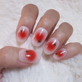 Tomato Cheek Handmade Nail Tips - Petit Square / 토마토 치크 수제네일팁 - 쁘띠스퀘어