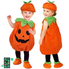 Gokei Halloween Cosplay, Children's Pumpkin Costume, 3-piece Set, Pumpkin Costume, With Tattoo Stickers, Pumpkin Kids, Unisex, Kindergarten, Nursery, Boys, Girls, Halloween Cosplay, Girls,