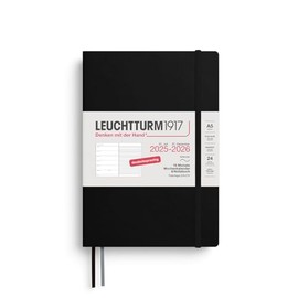 LEUCHTTURM1917 372621 Weekly Calendar & Notebook Medium (A5) 2026, 18 Months 07.2025-12.2026, Soft Cover, Black, German