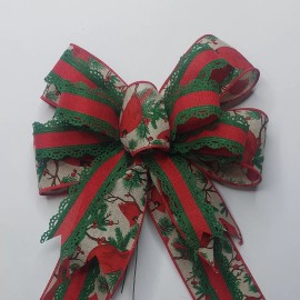 Cardinals and Red/Green with Scalloped Edge Christmas Bow