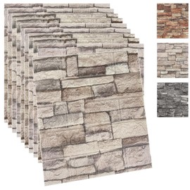 Yutianli 10PSC 3D Wall Panels Peel and Stick Faux Brick Wall Panels Self-Adhesive 3D Brick Wallpaper Foam Stone Wall Panel