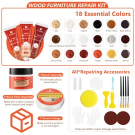 Wood Furniture Repair Kit, 18 Colors Wood Filler Putty, Hardwood Laminate Floor Repair Kit Touch Up Paint Restore Scratch, Cracks, Discoloration for Furniture, Door, Cabinet, Floor, Table Surface