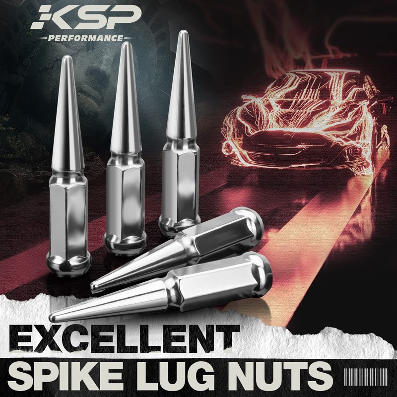 KSP F250 F350 Spike Lug Nuts 32pcs, 9/16-18" Chrome Spiked