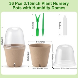 Baxrou 36 Set 3.15 Inch Peat Pots Plant Starters for Seedling with Humidity Dome,Herb Seed Starter Pots Kits, Garden Germination Nursery Pot wit 36 Plant Labels, 2 Transplant Tools.