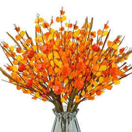 Krissing 6 Pcs Fall Floral Stems,17.3”Fall Berry Stems with Pumpkins Autumn Berry Floral Picks Branches for Vase Autumn Arrangement Centerpieces Harvest Thanksgiving Home Fall Decor