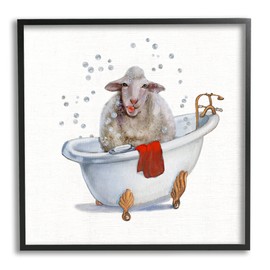 Stupell Industries Shaggy Sheep in Bubble Bath Playful Farm Animal Wall Art, 17 x 17, Black Framed