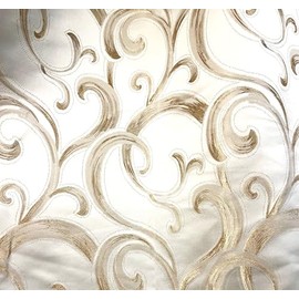 Ikiriska Extra Long Jacquard Curtains with Abstract Pattern (1 Panel) Custom Made (50" Wx144 L, Grey/Gold/Beige)
