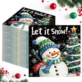 Watersay 100 Pcs Christmas Snowman Paper Napkins Winter Snowflake Cocktail Napkins Let It Snow Dinner Napkin Disposable Christmas Tree Guest Hand Luncheon Napkin for Xmas Holiday Party Table Supplies