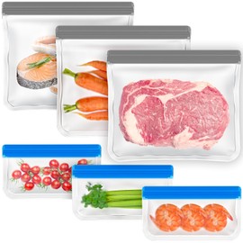 SOGUDE Reusable Gallon Freezer Bags Dishwasher Safe, 6 Pack BPA Free Reusable Snack Bags, Reusable Ziploc Bags PEVA for Lunch, Vegetables, Fruits, Home Organization - 3 Gallon 3 Sandwich