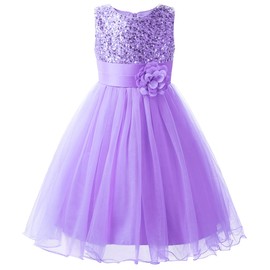 Uhnice Sequin Sleeveless Tulle Mesh Flower Girl Party Dress (7, Purple)