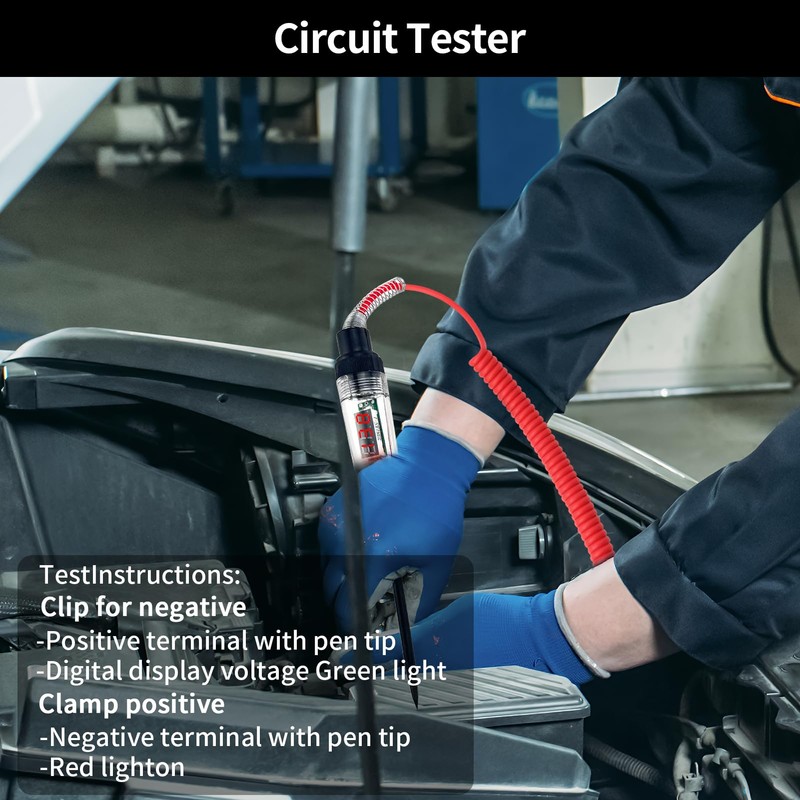 Circuit Tester, 3-120 V Digital Test Light LED Display Automotive