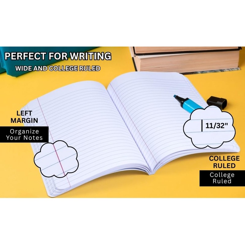 CLEENTABLE Composition Notebook 5 Pack, College Ruled Paper, Notebooks for