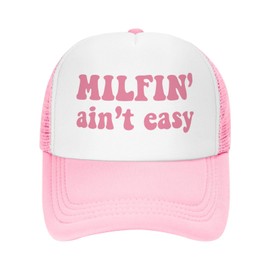 PIYTGXNB Milfin Aint Easy Hat Funny Baseball Caps Adult Mesh Trucker Hats Adjustable Sport Cap Men Women Pink