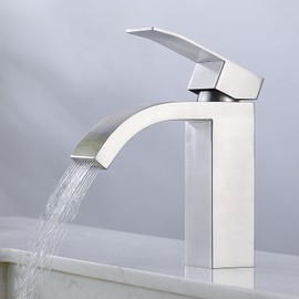 SevenGelok Brushed Nickel Bathroom Faucets Waterfall Bathroom Faucet 1 Hole【SUS304 Stainless Steel】Modern Vanity Sink Faucet Restroom Faucet Single Hole Bathroom Faucet NO Lead, SF4-BN