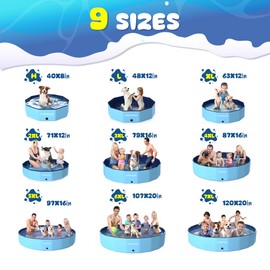 COMMOUDS Foldable Dog Pool, Collapsible Hard Plastic Dog Kiddie Swimming Pool, Portable Pet Bath Tub Wading Pools for Kids and Puppy Small Medium Large Dogs (48inch.D x 12inch.H)