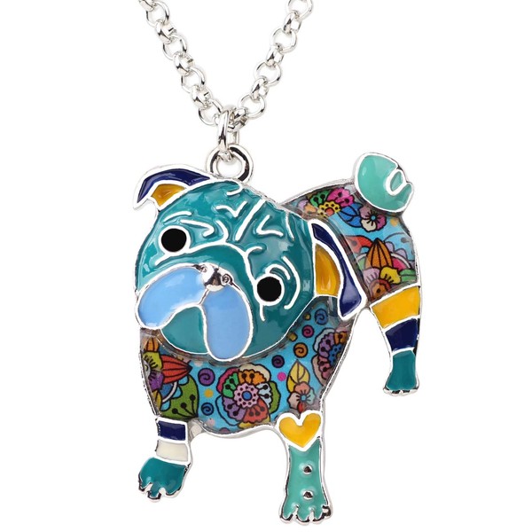 DOWAY Cartoon Pug Dog Alloy Pendant Necklace Chain Jewelry Gift