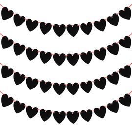 40 Felt Hearts Valentines Day Decorations, 4PCS Valentines Day Garland, Gothic Black Valentines Day Banner, Pre-Assembled Valentine Banner Adjustable Heart Banner for Valentine' s Day Party Decor